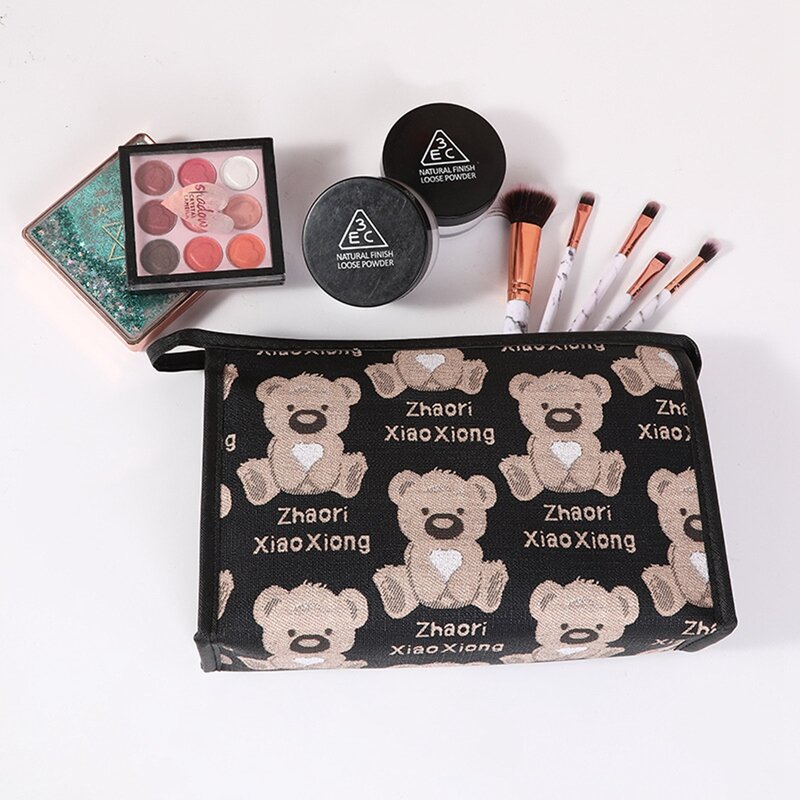 Bolsa de maquillaje de PU con diseño de oso para mujer, organizador de viaje informal, resistente al agua, artículos de aseo personal, cajas de cosméticos de belleza, nueva moda