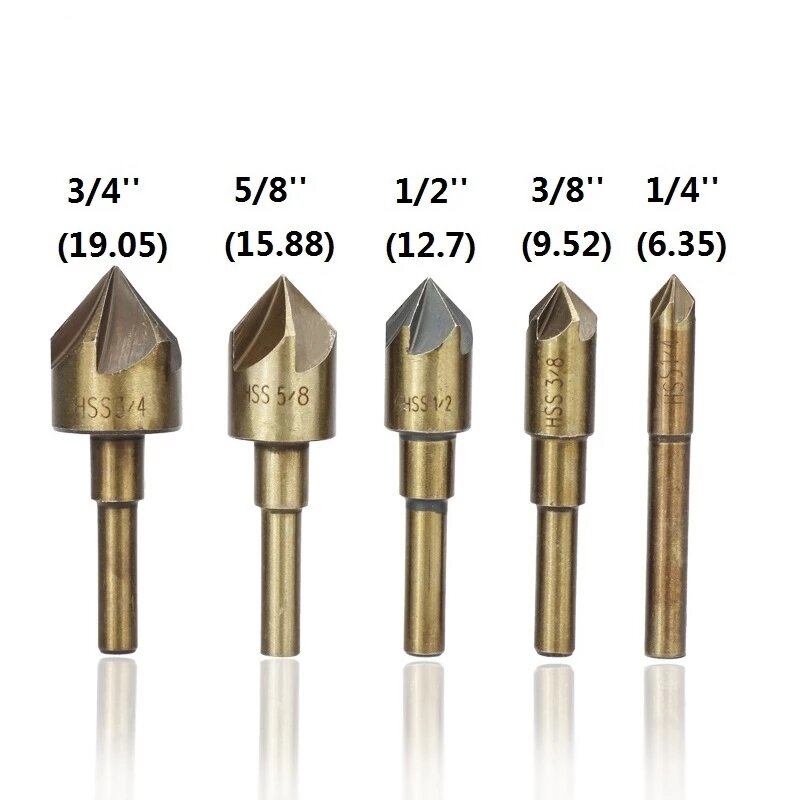 5pcs Metric 6mm 10mm 13mm 16mm 19mm Titanium Coated Countersinks Single Flute 90 Degree Chamfering Cutter Chamfer Drill Press