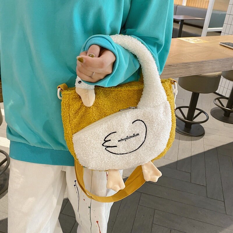 Creative Plush Duck Women's Purses and Handbags Funny Cartoon Girls Shoulder Crossbody Bags Cute Design Square Tote Hand Bag