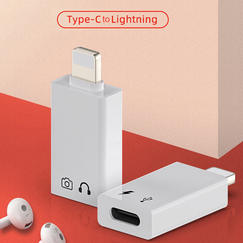 Ginsley Lightning Naar Type-C Adapter Voor Iphone Ipad Oortelefoon Transefer Opladen Converter Ondersteuning IOS13 Android 8 9