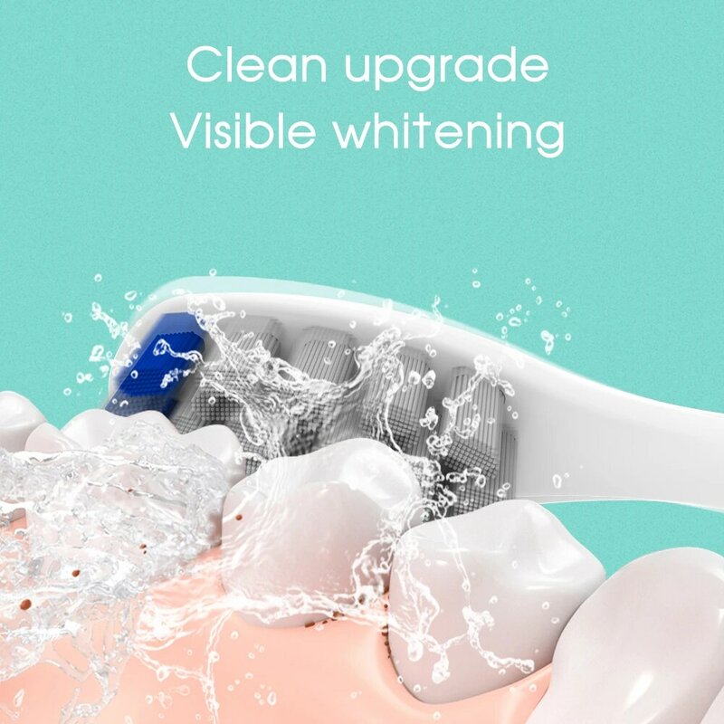 [Boi] شحن لاسلكي أبيض مقاوم للماء IPX8 شاشة LCD 6 وضع مع 10 رؤوس فرشاة الاستبدال الكبار فرشاة أسنان كهربائية بالموجات الصوتية
