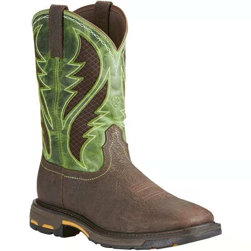 Мужские ковбойские ботинки без шнуровки, повседневные ковбойские ботинки из искусственной кожи в западном стиле, AG002, для зимы