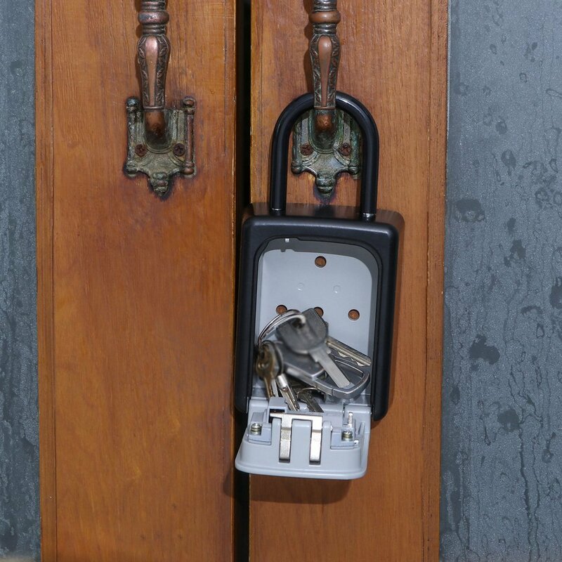Caja de bloqueo de llaves, almacenamiento de llaves, aleación de aluminio, resistente a la intemperie, combinación de 4 dígitos para interiores y exteriores