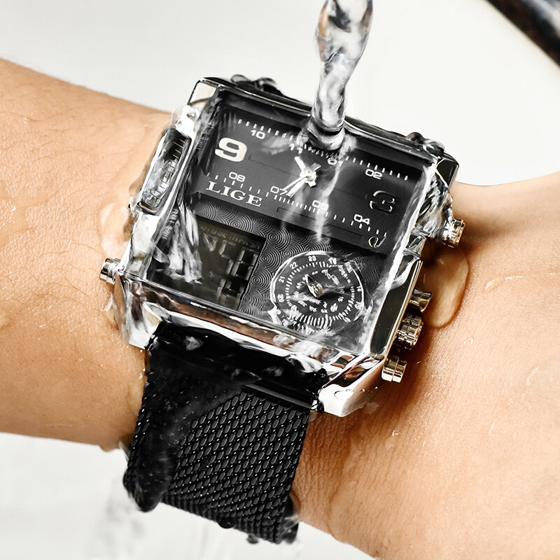 LIGE-reloj analógico de cuarzo para hombre, accesorio de pulsera resistente al agua con cronómetro, complemento Masculino deportivo de marca de lujo con diseño Digital cuadrado, 2022