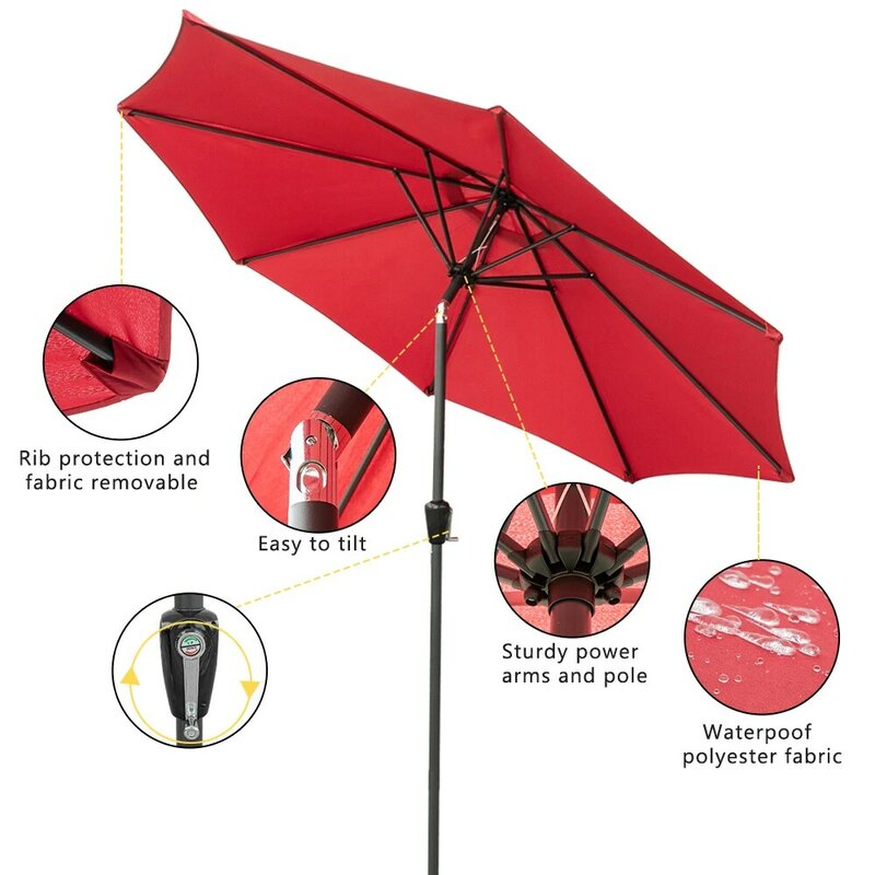 Parasol plegable impermeable, parasol rojo de 2,7 M, estilo manual