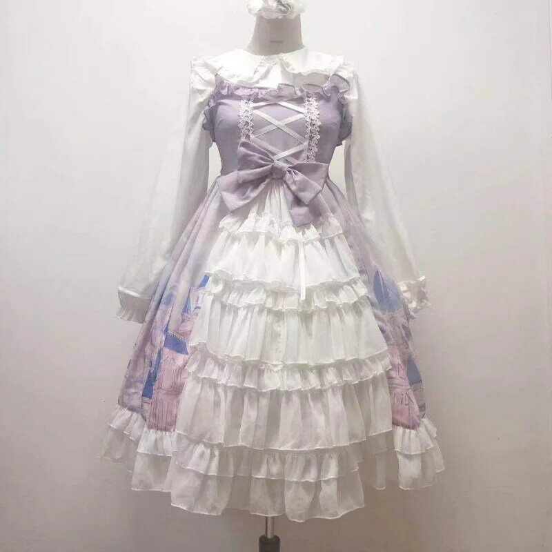 Jsk-vestido de fiesta de Lolita para mujer, traje Kawaii de princesa con lazo de Hada, de encaje, Victoriano