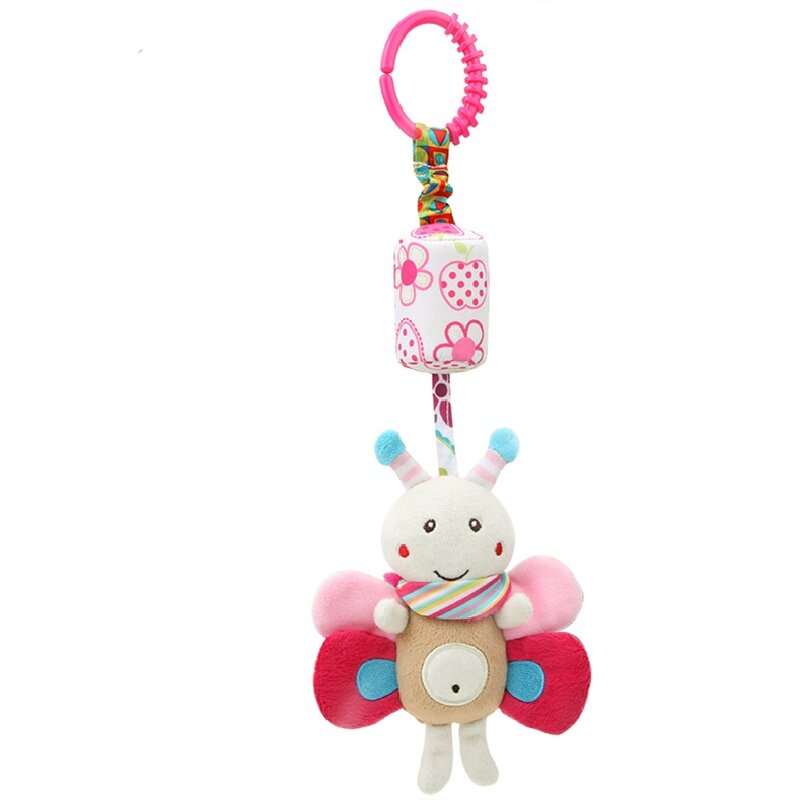 Cartoon Animals Stroller Baby Rattle With Teether Crib Plush Musical Doll Hanging Toys Interactive Early Education Toy