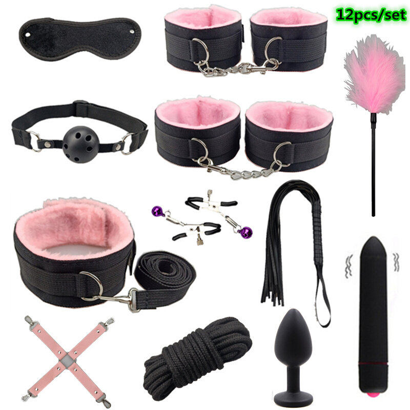 12 Uds fetiche juguetes sexuales para las mujeres sadomasoquismo sexo Bondage moderación Kit de Juegos Juguetes eróticos exóticos Collar mordaza esposas por sexo