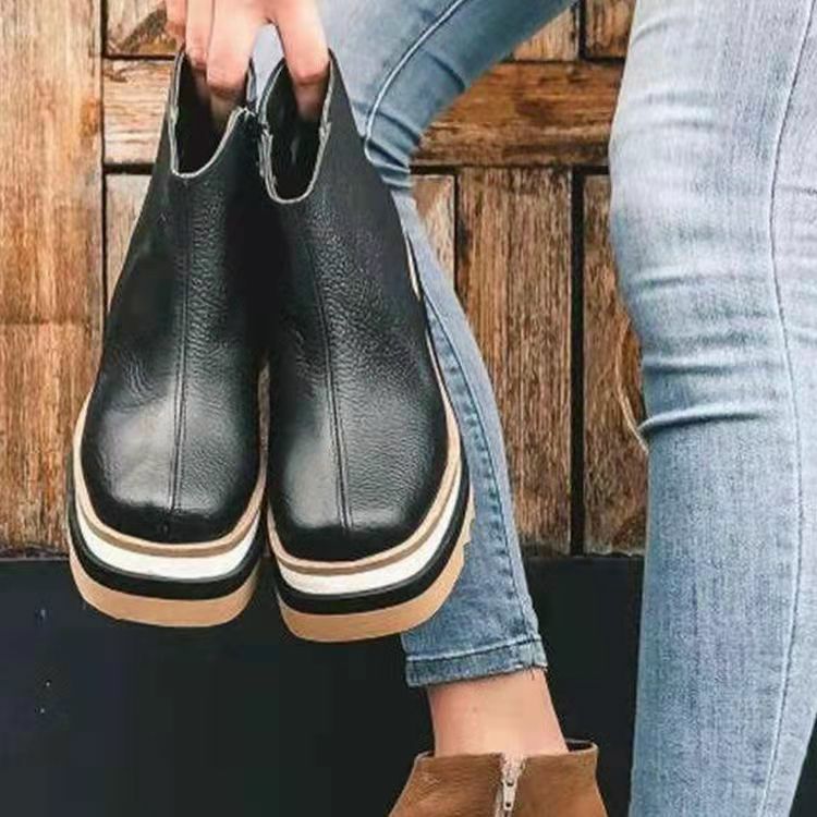 Novo inverno cunhas botas femininas confortáveis ankle boots sapatos dedo do pé redondo 4cm calcanhar rendas e zip engrossar botas de mujer tamanho 35-43
