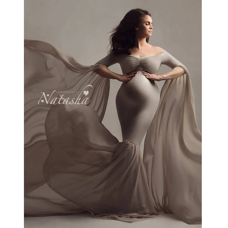 Maternity Photography Props Long Dress Sexy Shoulderless For Pregnant Women Fancy Pregnancy Dress Elegence Maxi Gown Photo Shoot