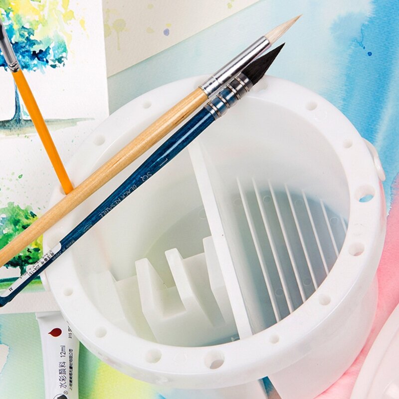 Limpiador de pinceles de pintura Premium, 2 compartimentos con tapa de paleta extraíble para Artista