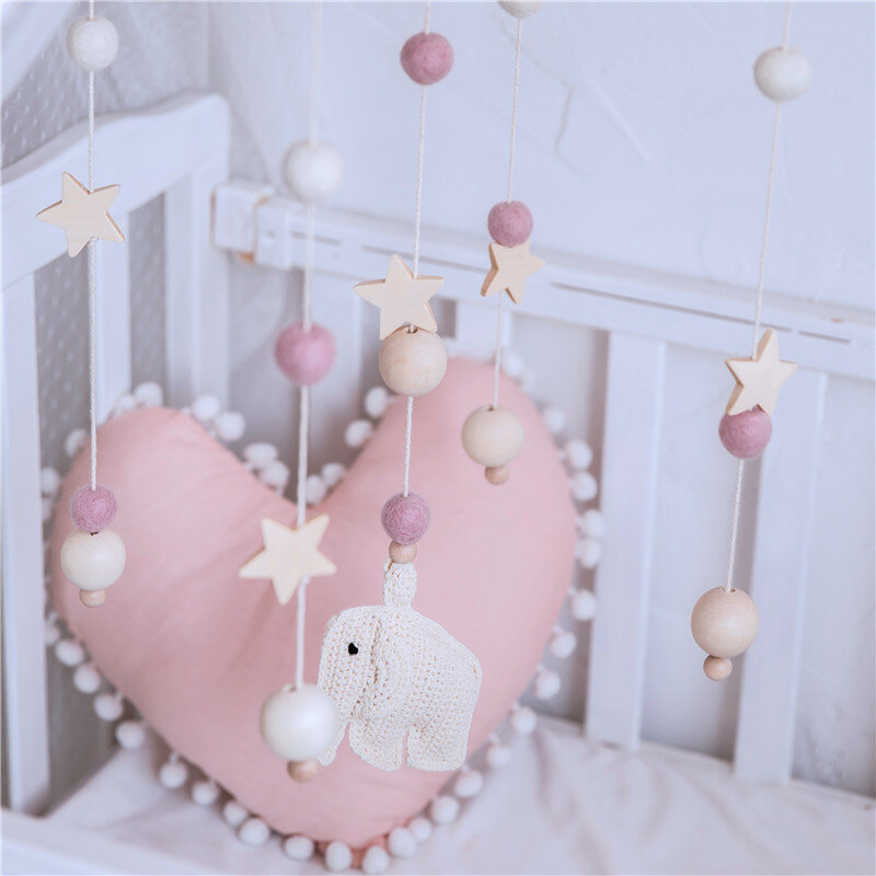Baby Wooden Rattle Bed Bell Mobile Activity Play Gym Baby Toys For 0-12 Months Cart Accessories Crochet Elephant Bed Rattles