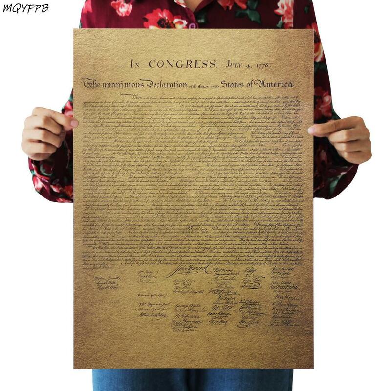อเมริกัน Declaration Of Independence กระดาษคราฟท์ชวนให้นึกถึงโปสเตอร์ภาพวาดตกแต่งบ้านสติ๊กเกอร์ติดผนัง50.5x35cm