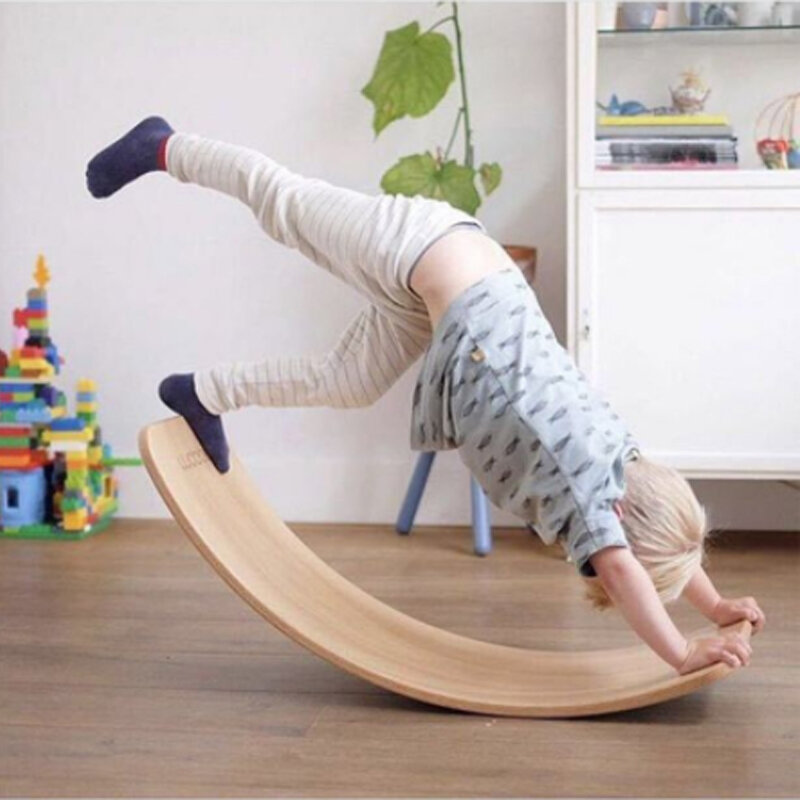 Happymaty Child Balance Toy Wooden Seesaw Indoor Curved Board Outdoor Toys for Kids Wooden Outdoor See saw Yoga Board L