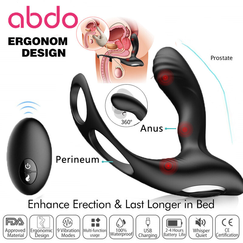 abdo Male Prostate Massage Vibrator Anal Plug Silicone Waterproof Prostata Stimulator Butt Delay Ejaculation Ring Toy For men