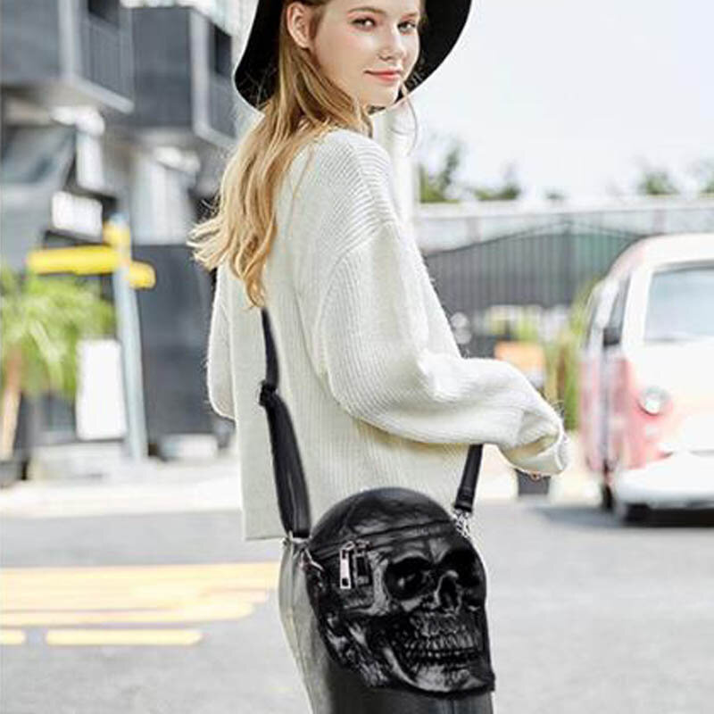 HIGHFOCAL – sac à main noir avec tête de squelette pour femmes, sac original, sac à main de styliste de mode