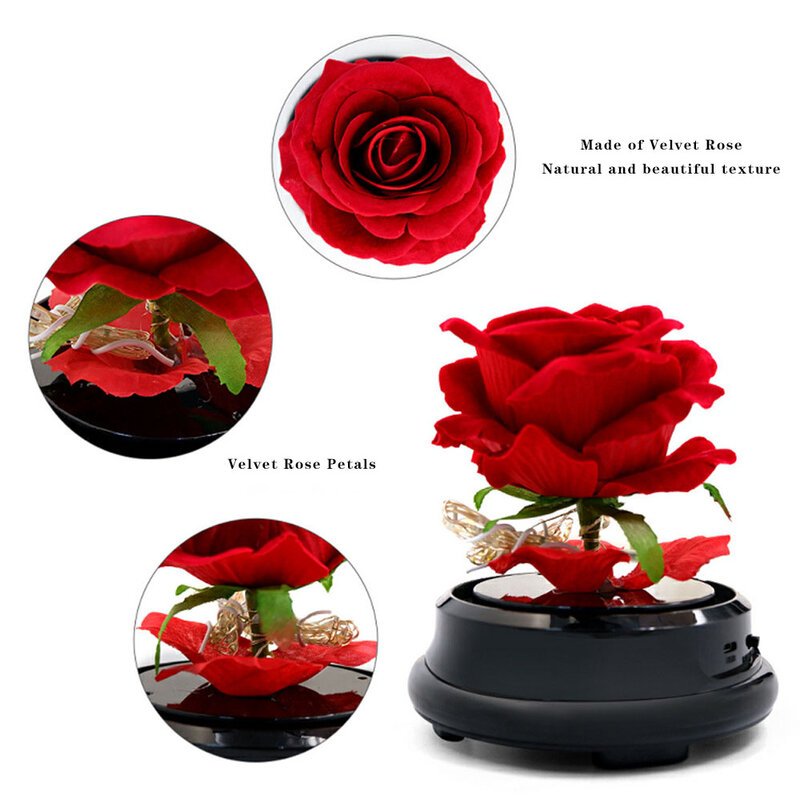 Artificial flowers Eternal Rose LED Light Beauty The Beast In Glass Cover Wedding Home Decor For Birthday Mother Day Gift