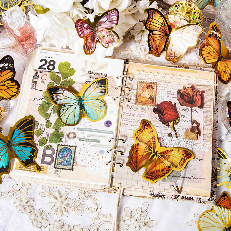Vintage Retro Fragrant Butterfly Dream Diary PET Sticker Journal Scrapbooking Decoration Label Retail