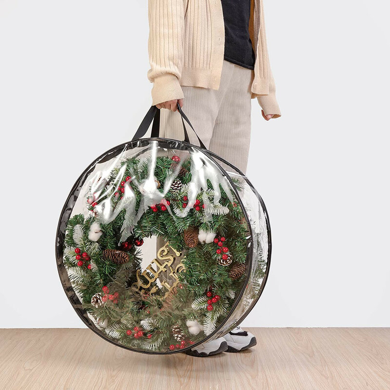 Foldable Christmas Tree Bag Transparent Xmas Wreath Storage Bags For Storing Christmas Tree Artificial Garland Home Storage