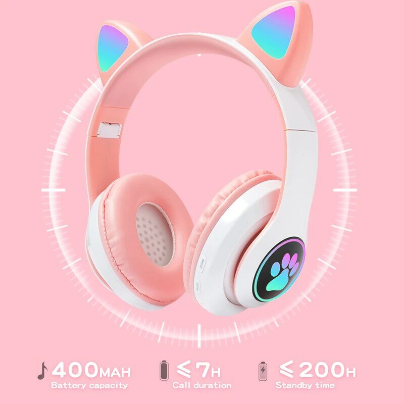 Flash LED Cute Cat Ear cuffie Bluetooth Kid Girl Music casco Wireless TF Card Gaming auricolare con microfono cuffie regalo
