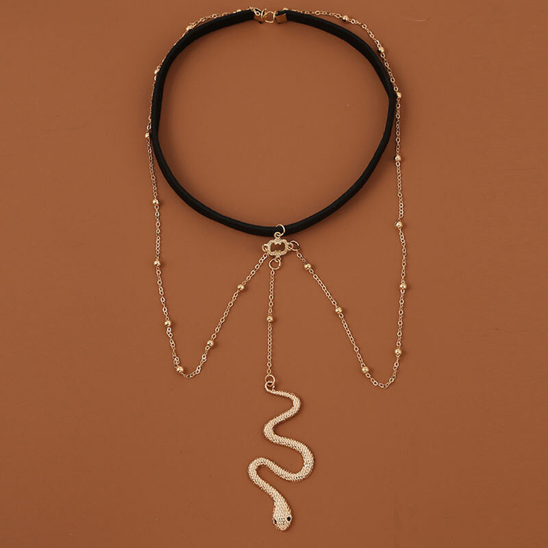 Cadena elástica para mujer y niña, colgante de serpiente para el muslo, color negro, a la moda, para fiesta en la playa