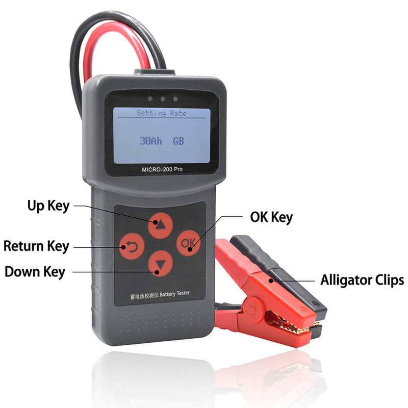 Tester akumulatora samochodowego MICRO-200 PRO., urządzenie do badania stanu i pojemności baterii, obsługa w wielu językach, akumulator żelowy, EFB, 12 V, 24 V, moto