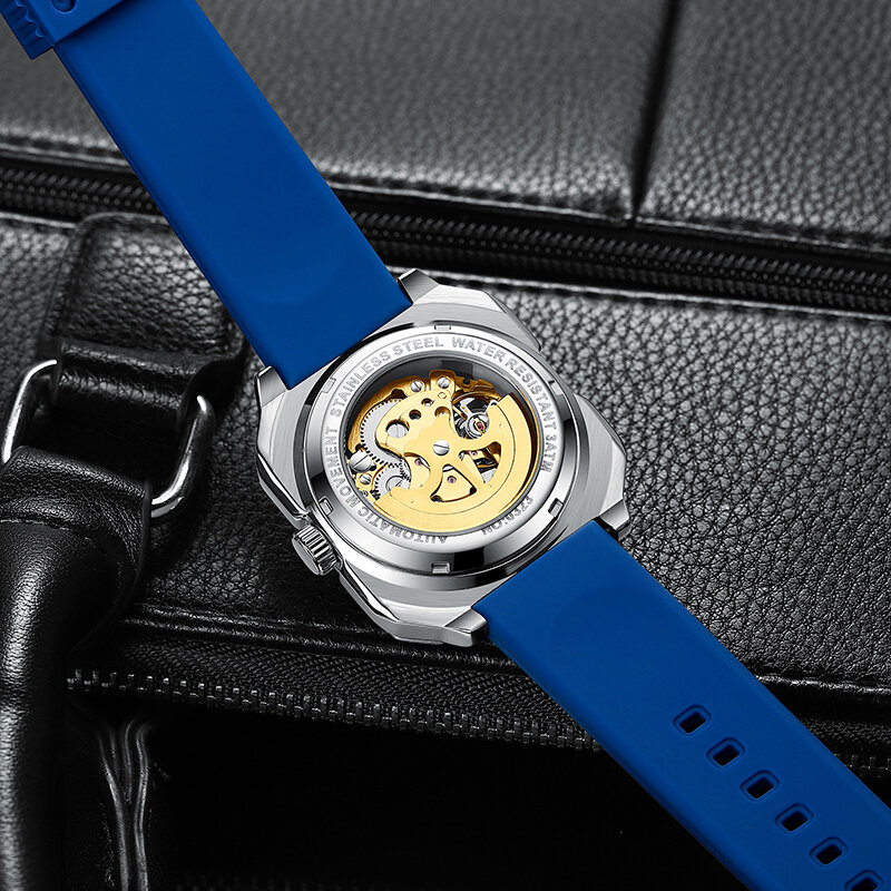 BIDEN forma di ruota orologi da polso da uomo impermeabili Hardlex Mirror Fashion orologi meccanici automatici da uomo