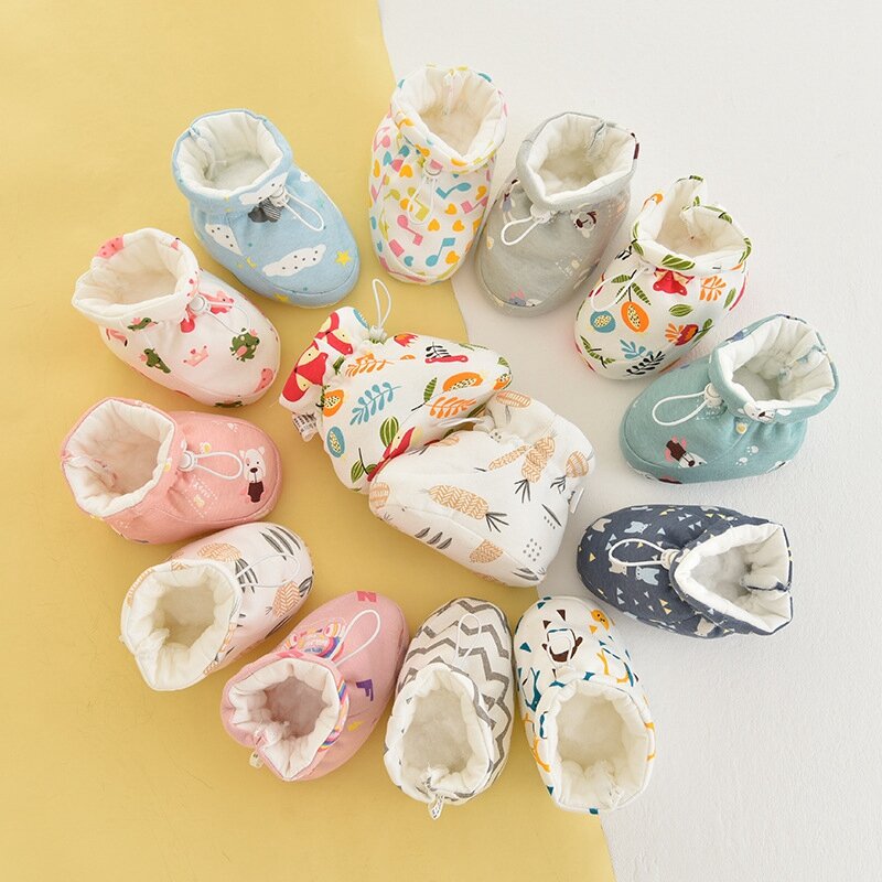 Sepatu Kaus Kaki Bayi Baru Lahir Sepatu Bot untuk Bayi Laki-laki Perempuan Gambar Cetak Balita Sepatu Boks Bayi Hangat Musim Gugur Musim Dingin Lembut Nyaman Katun
