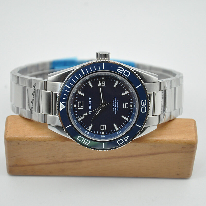 CORGEUT Men's Luxury Military Automatic Mechanical Watch Citizen Movement Clock Stainless Steel Luminous Calendar Diver's Watch