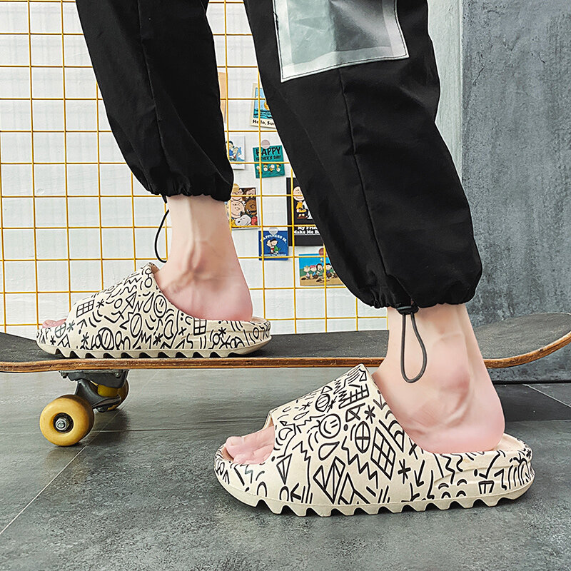 WEH-Zapatillas de plataforma con diseño de dibujos animados para hombre, chanclas cómodas para la playa, suela suave
