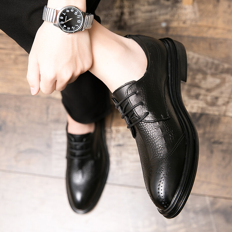 Sapatos para homens de couro básico sapatos de casamento vestido de negócios dos homens sapatos preto marrom oxford sapatos homem respirável estilo britânico apartamentos