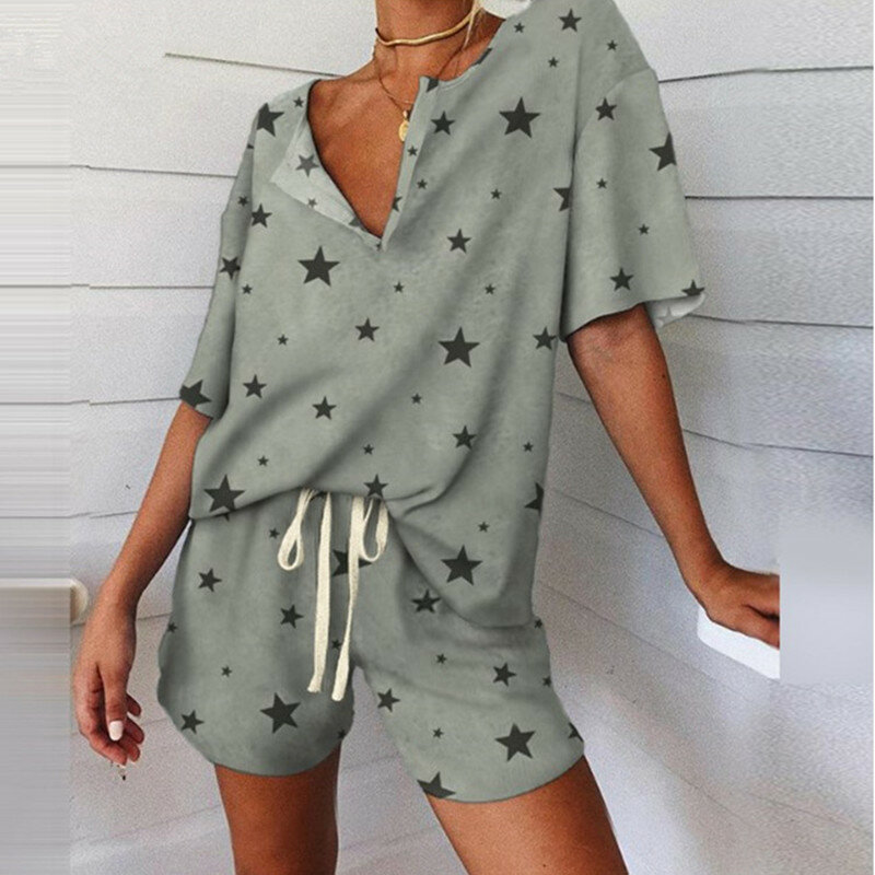 Nieuwe Zomer Vrouwen Pyjama Tweedelige Set Mode Sweet Home Pak Voor Dames Korte Mouwen Korte Broek Nachtkleding Homewear