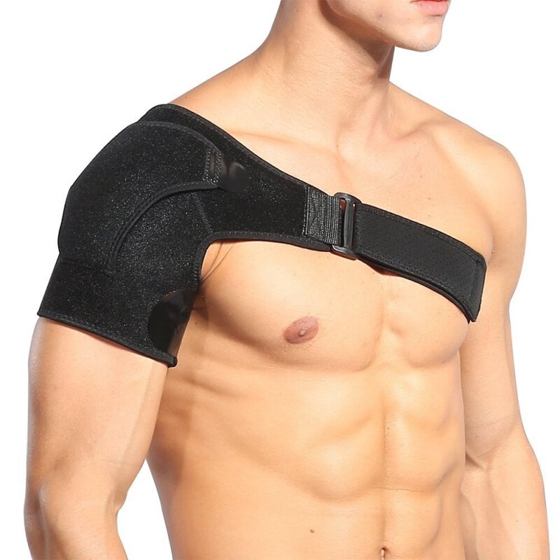 Unisex ajustável respirável ginásio esportes cuidados ombro único suporte para trás cinta guarda cinta envoltório cinto bandagem almofadas preto