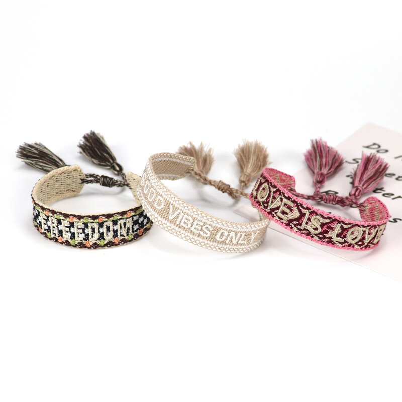 Embroidered Woven Bracelet  Letters Carrying Strap Fashion Small Indie Pop Tassel Couple Minimalist Creative Bracelet