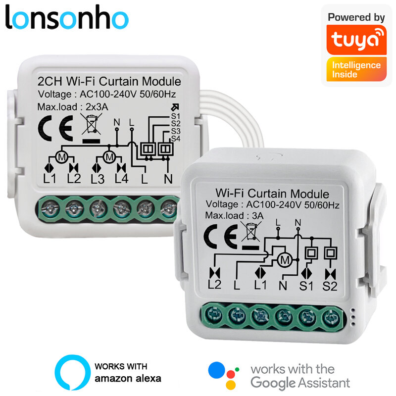 Lonsonho WiFi Smart Curtain Switch Module 1 2 Gang per motore cieco Tuya Smartlife controllo Wireless Alexa Google Home compatibile