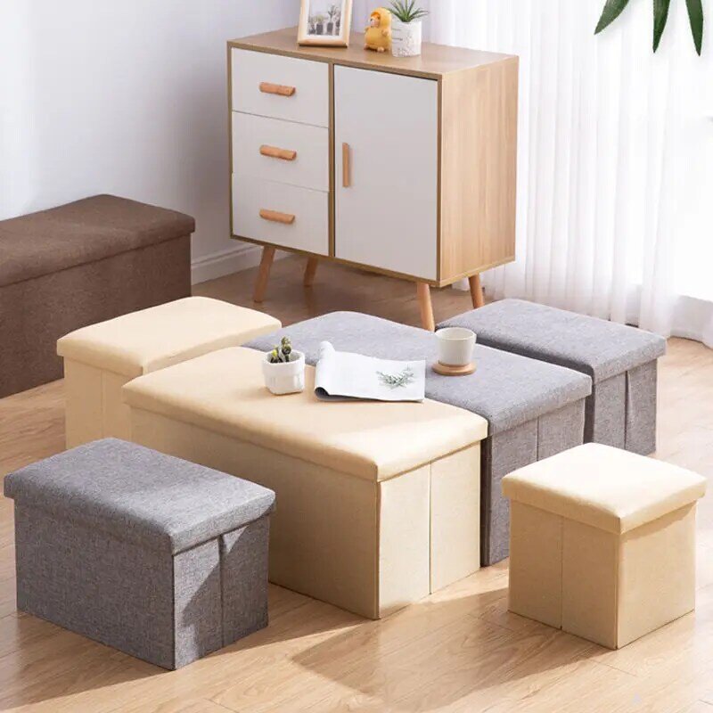 Multifunctional Household Storage Stool Fashion Chair Living Room Ottoman Padded Stools Home Furniture Solid Color Sofa Chair