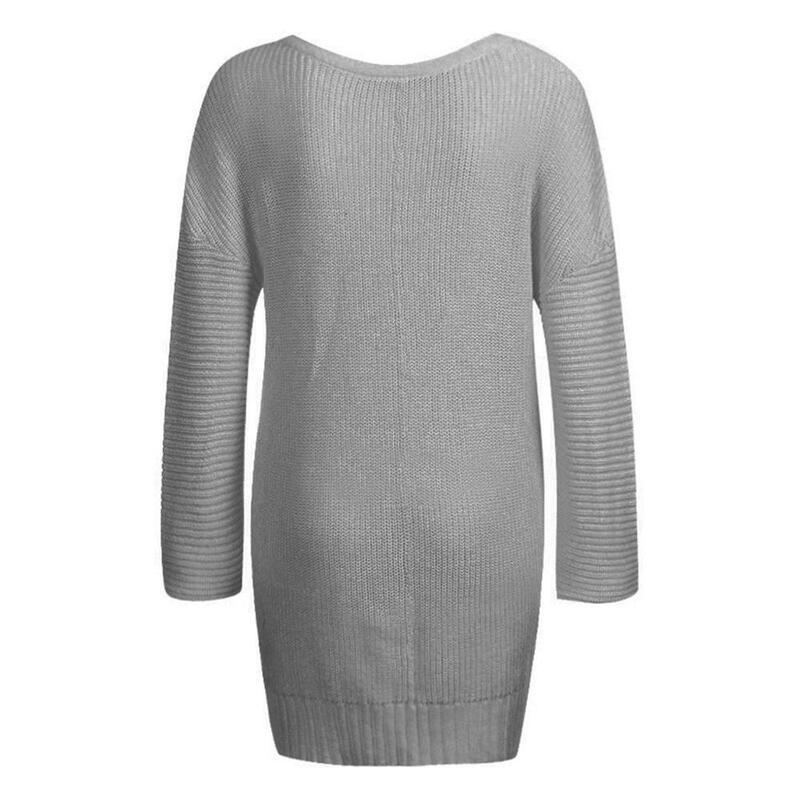 Dujujunyi suéter feminino solto, para mulheres, de manga longa, casual, com decote em v, de cor pura, blusa feminina