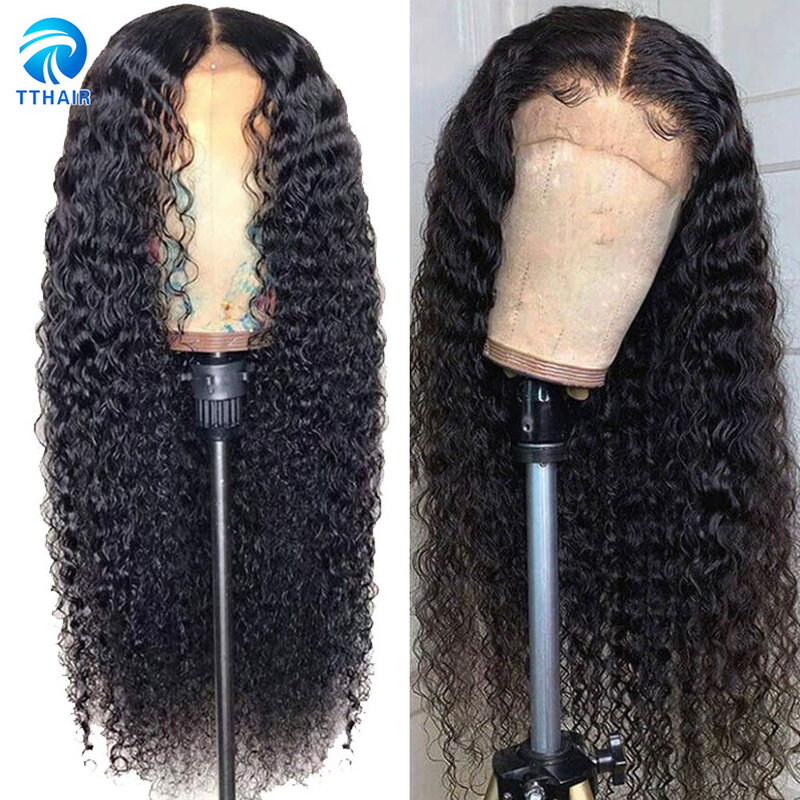 Perruque Lace Front Wig Remy brésilienne naturelle bouclée, cheveux lisses, 13x4, pre-plucked, 150 de densité