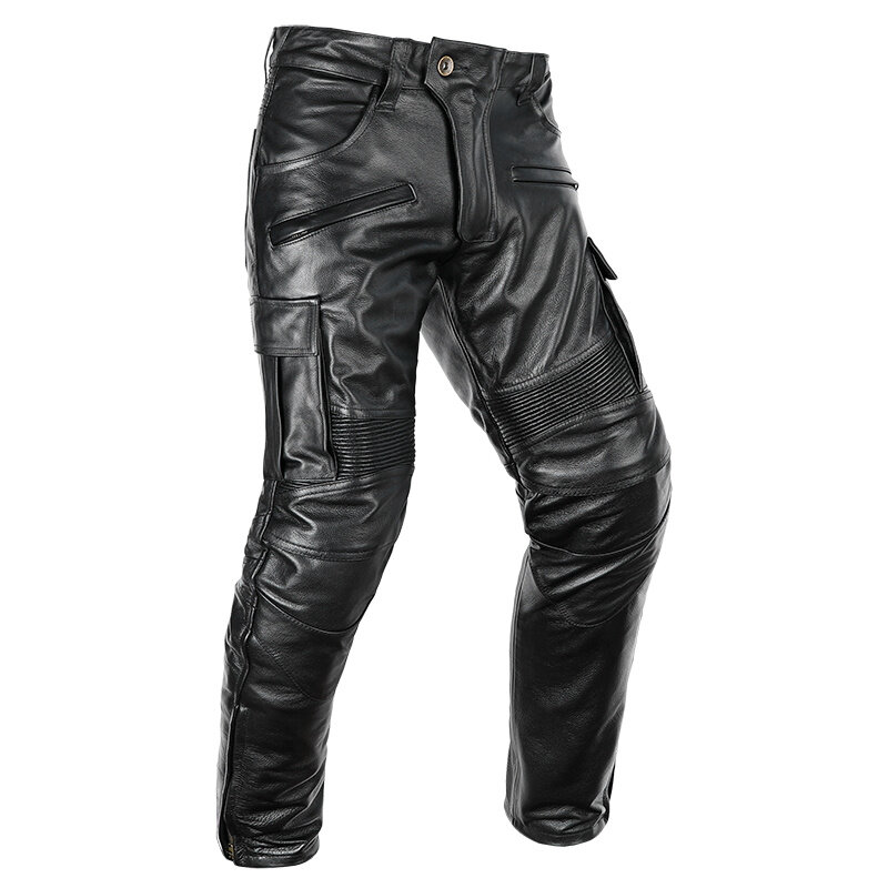 Черные байкерские брюки из натуральной кожи в американском стиле для мужчин, модель 2021 XL, толстые байкерские брюки из натуральной воловьей ...