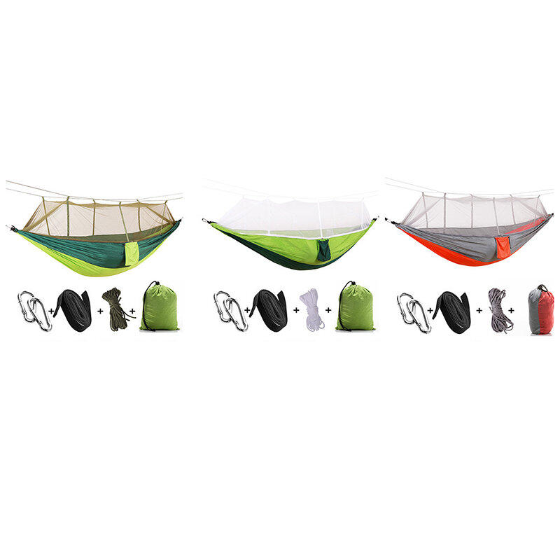 Camping Hammock with Mosquito Net Portable Hammocks Lightweight Nylon with Tree Straps for Outdoor QP2