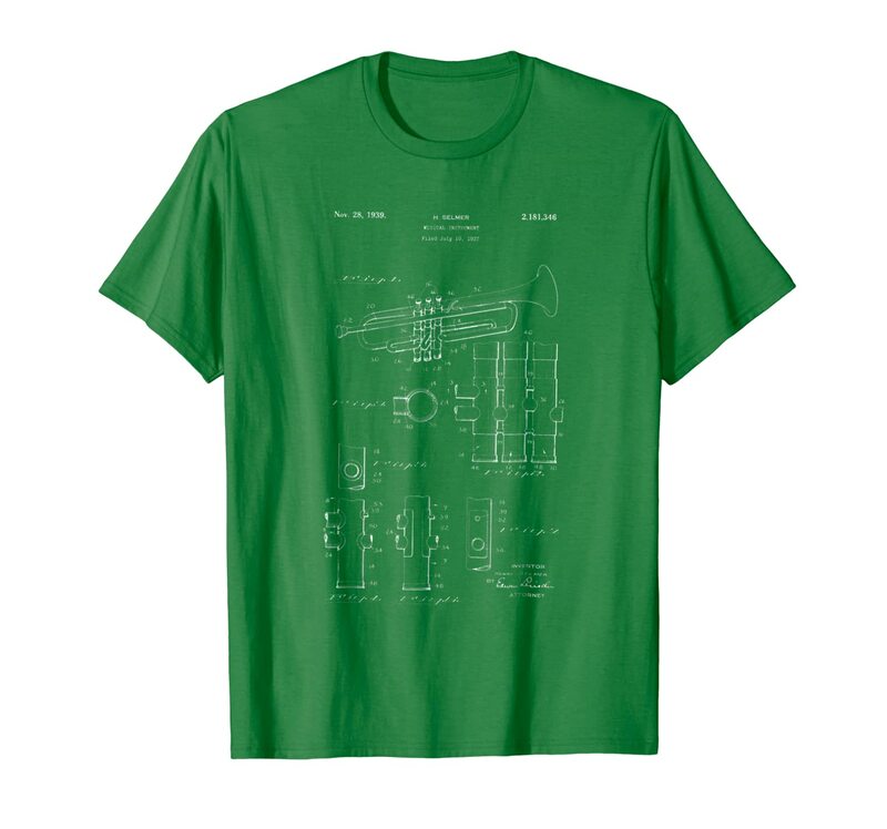 T-Shirt de trompette breveté, chemise d'instrument de musique, de musicien
