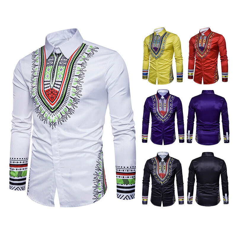 Männer Neue Mode Heißer Verkauf Nationalen 3D Gedruckt Langarm Shirts Afrikanischen stil kleidung für männer JQ-10020