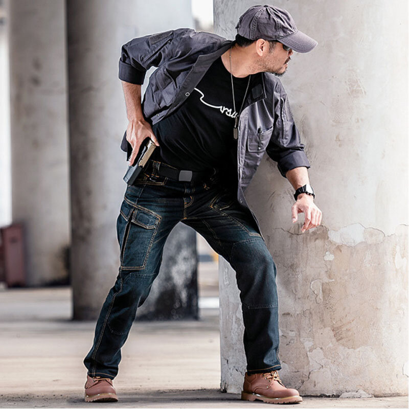 Calças jeans tático masculinas, calça jeans swat para combate, treinamento militar, casual, de bolso múltiplo, jeans masculino