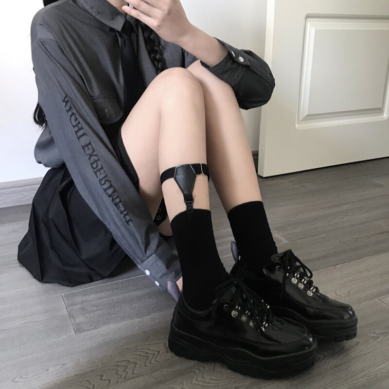 INS Same – jarretelles rétro noires antidérapantes, Style Harajuku, porte-jarretelles assorties avec tout, anneau de jambe de mollet, demi-chaussettes