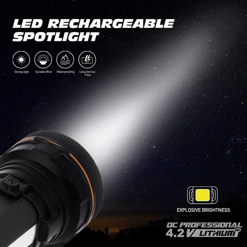 Holofote portátil super brilhante com alça ergonômica e luz lateral 5 modos de luz holofote lanterna