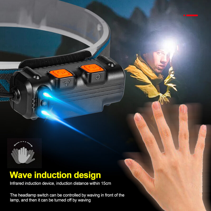 2PCS Induction Headlamp XPG+COB LED Head Lamp with Built-in Battery Waterproof Flashlight USB Rechargeable 6 Modes Head Torch