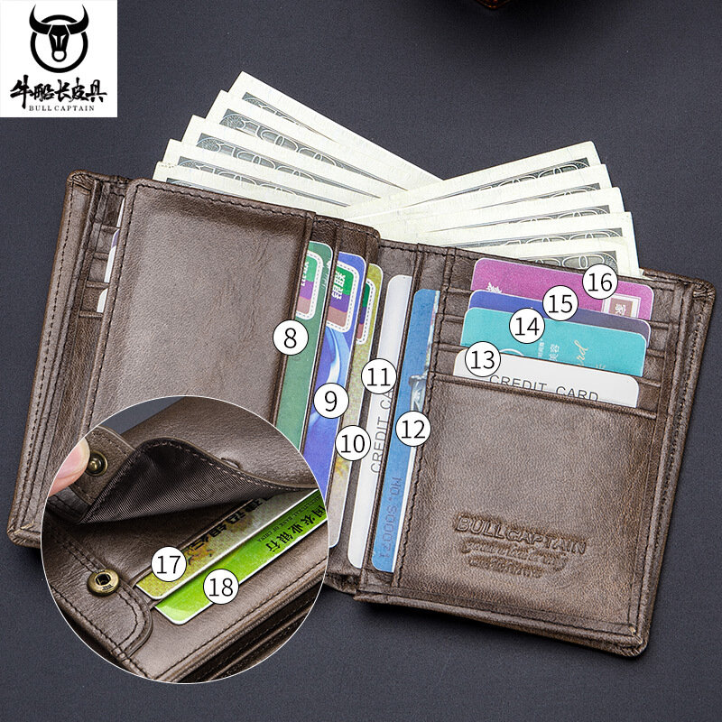 Leder luxus marke brieftasche kopf leder männer kurze multi-funktion kleine führerschein brieftasche foto karte tasche