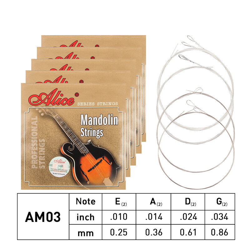 5ชุด Alice AM03 Mandolin Strings เหล็กชุบเงินชุบทองแดงเคลือบบาดแผล Mandolin Strings Mandolin Instruments