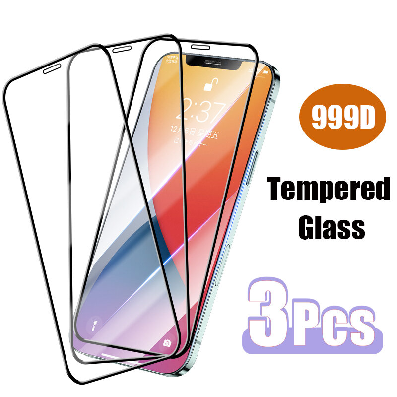 3 pçs capa completa de vidro temperado para iphone 7 plus 6s 8 protetor de tela para iphone 11 x xr xs max 12 pro mini se 2020 vidro