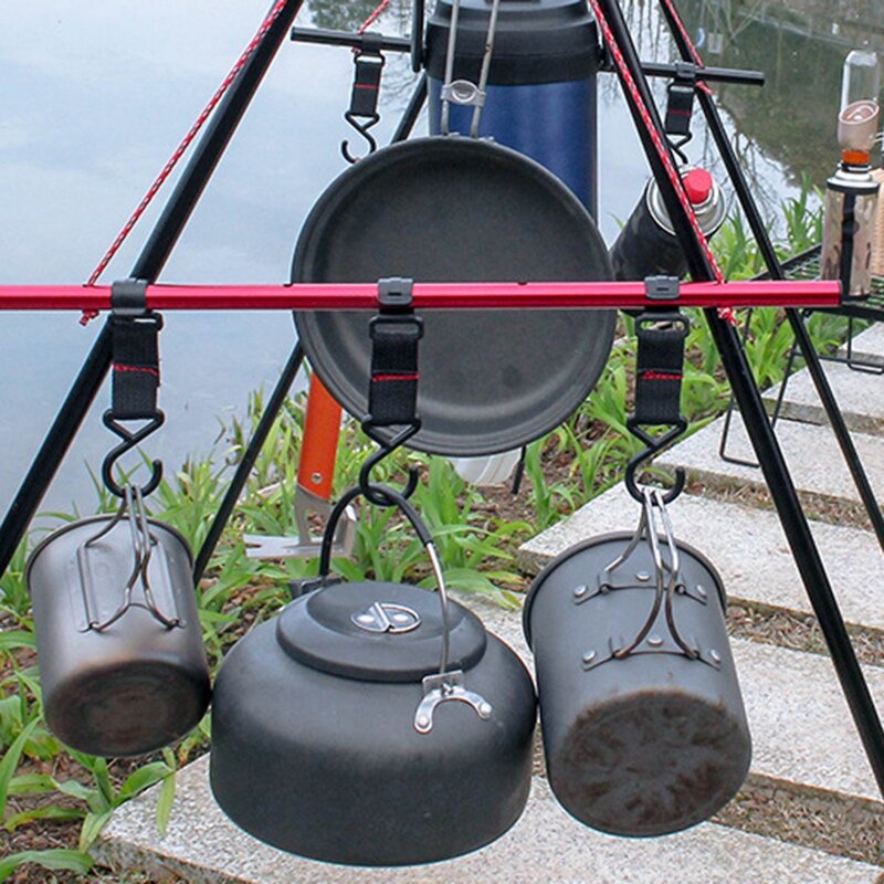 5 pièces en plein air ustensiles de cuisine suspendus crochet triangulaire Pot Pan porte-lampe crochet en Nylon crochet pour Camping randonnée